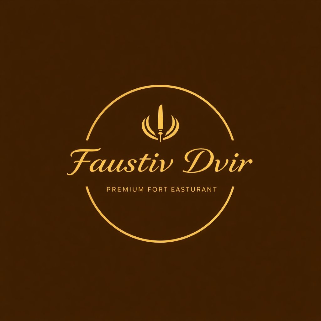 Elegant minimalist logo for a premium restaurant named Faustův Dvůr, vector style, gold on transparent background